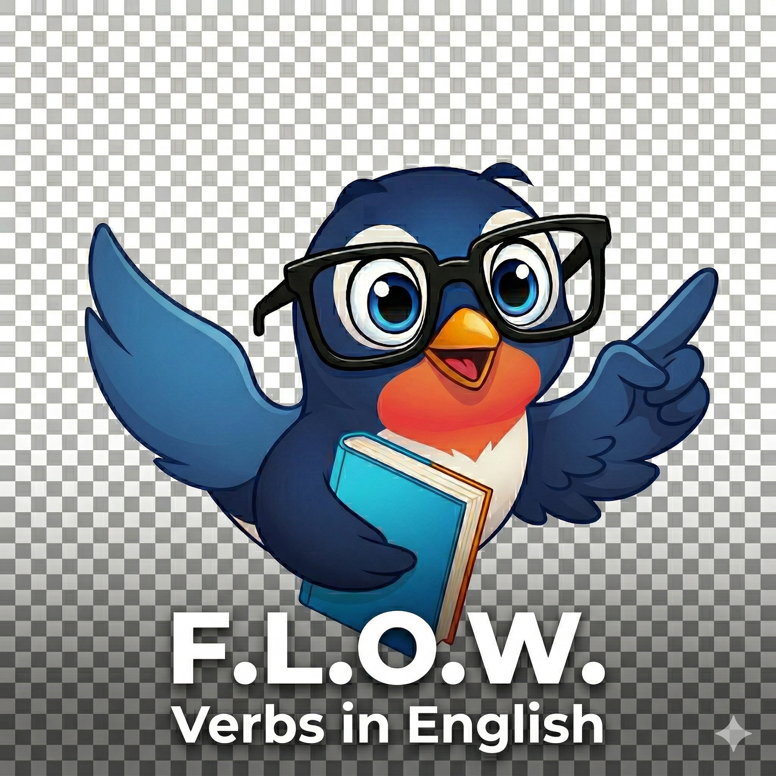 Mascote F.L.O.W. — app de verbos em inglês